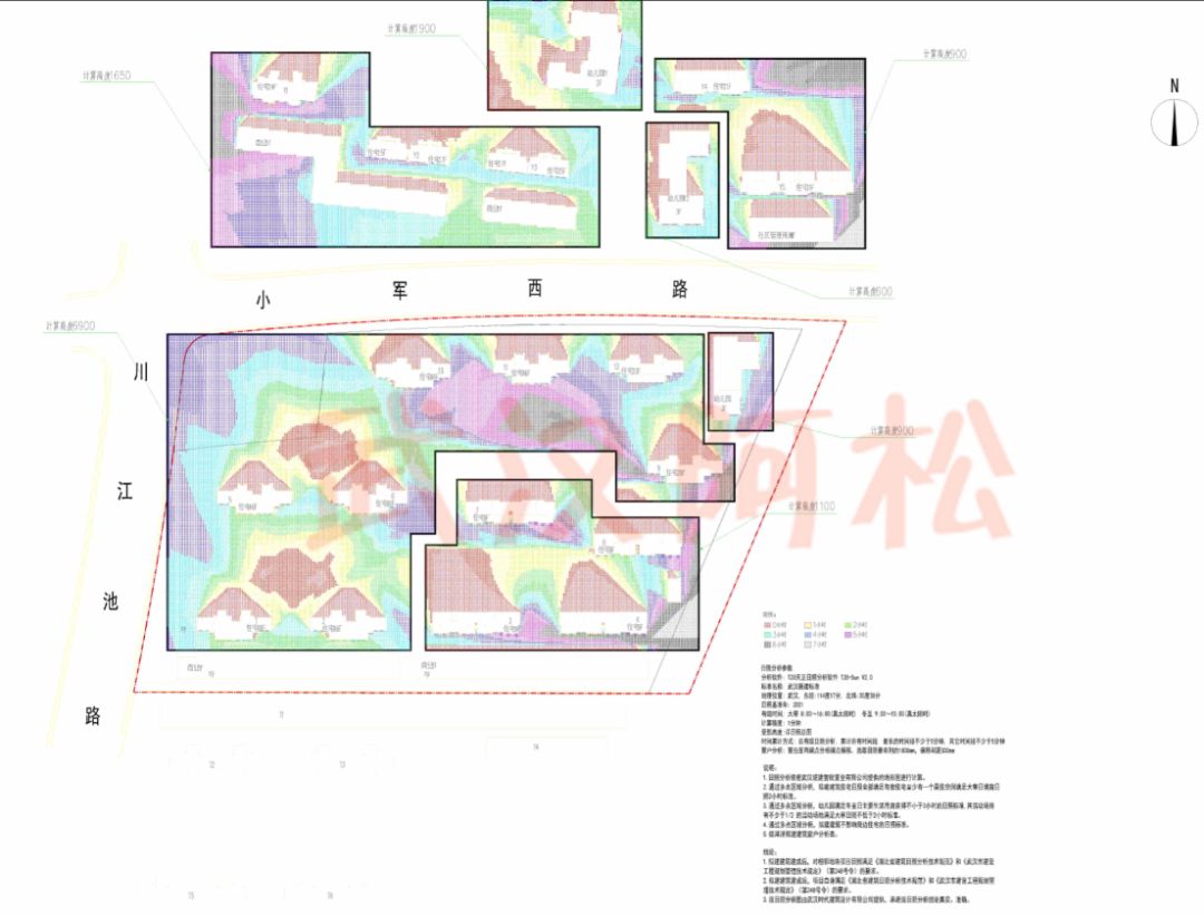 从公示的日照分析图来看,整体是满足日照要去的.