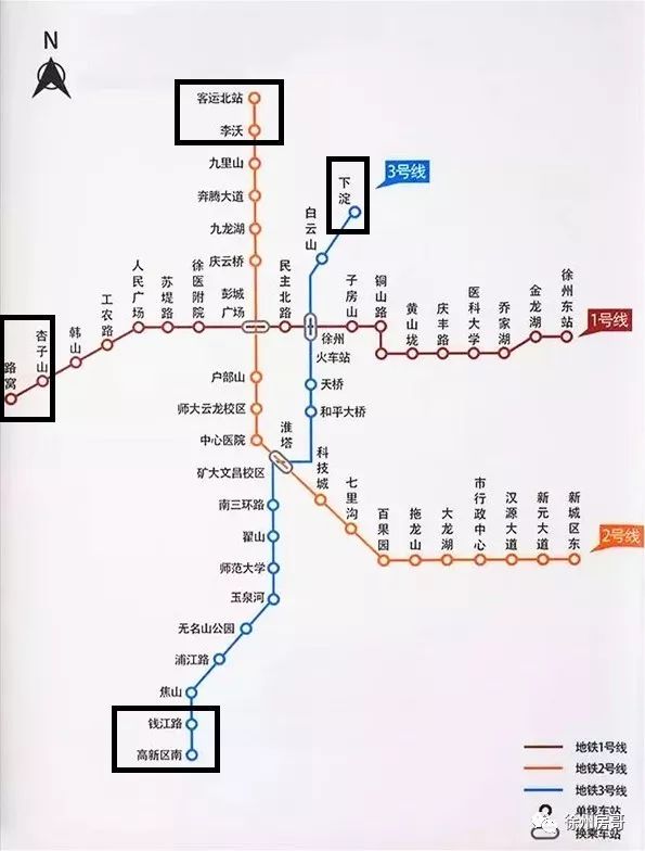 (徐州地铁运营线路图,来源:网络)