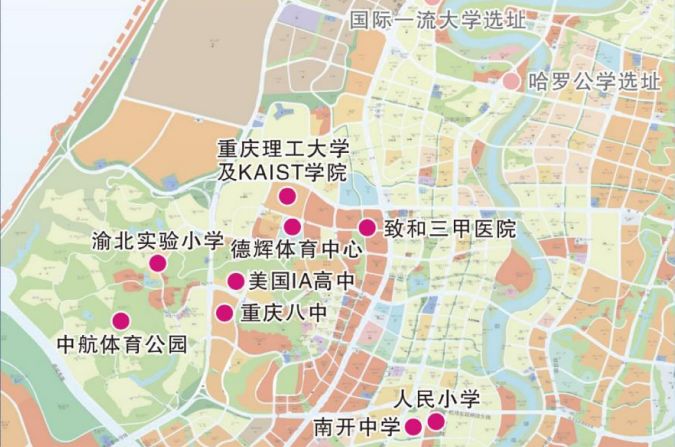 龙兴区域内布局了渝北幼儿园,人民小学,八中,南开中学,渝北实验