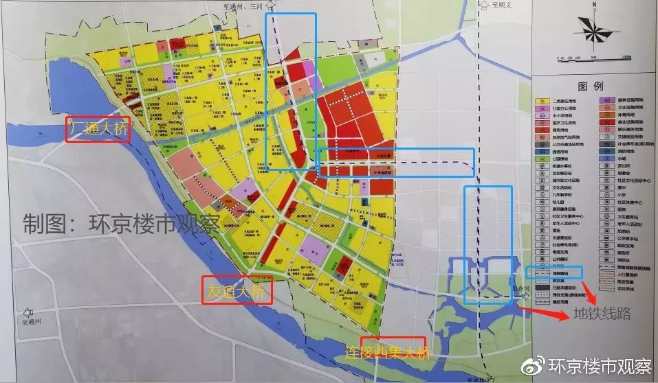 如图所示,从通州到三河燕郊延伸到大厂,香河的地铁路线比较清晰.